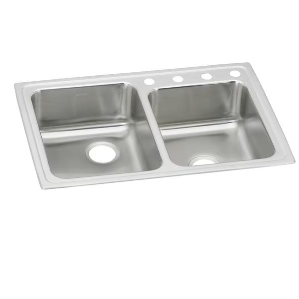 Lustertone Stainless Steel 33 X 22 X 6 Offset Double Bowl Top Mount Ada Sink, Elkay, Mfr#: LRAD250600